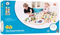 Bigjigs Holz Stadt Eisenbahn und Autoset - 110-teiliges Spielzeug
