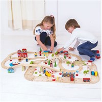 Bigjigs Holz Stadt Eisenbahn und Autoset - 110-teiliges Spielzeug-3