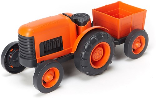 Green Toys Traktor nachhaltiges Spielzeug orange mit Anhänger-2