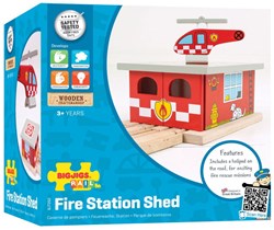 Bigjigs Holz Eisenbahnset Feuerwehrstation mit Helikopterlandeplatz