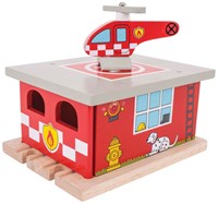 Bigjigs Holz Eisenbahnset Feuerwehrstation mit Helikopterlandeplatz-2