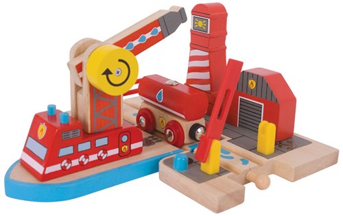 BigJigs Holz Feuerwehr Rettungsstation Eisenbahn Spielzeug-2