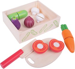BigJigs Holzspielzeug Gemüsekiste Schneidegemüse Set