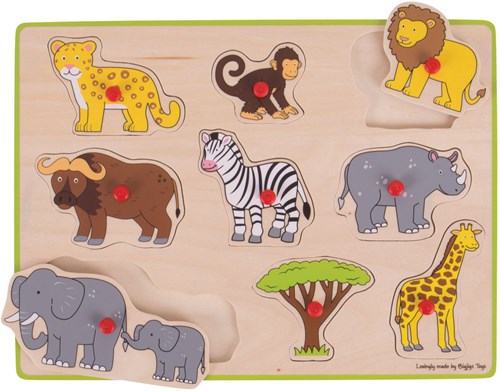 BigJigs Holzpuzzle Safari - Lern-Knopf-Puzzle 9 Teile-2