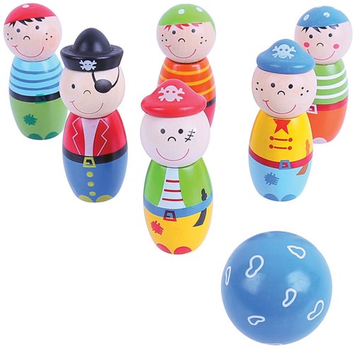 BigJigs Holz Kegelspiel Piraten - 7-teiliges Kinderspiel