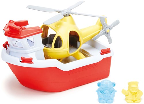 Green Toys Rettungsboot Spielzeug mit Hubschrauber nachhaltiges Badespielzeug