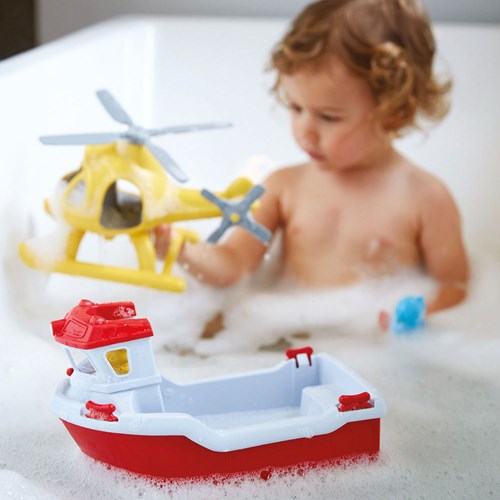 Green Toys Rettungsboot Spielzeug mit Hubschrauber nachhaltiges Badespielzeug-3