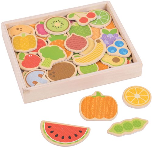 BigJigs Magnetspielzeug Obst und Gemüse Holz 35-teilig