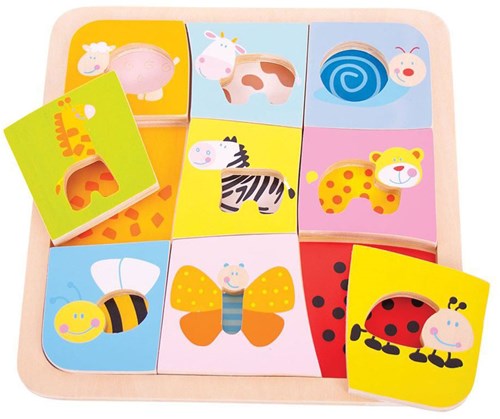BigJigs Holzpuzzle Tiere - Animal Patterns Lernspielzeug