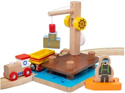 BigJigs Holz Eisenbahn Zubehör Kran-Dock, Dinghy und Taucher Spielzeug
