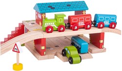 BigJigs Holzbahnhof - Eisenbahn und Straße Spielzeug für Kinder