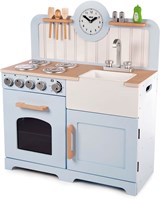 Tidlo Spielküche Holz Country Blau-Weiß inklusive Zubehör