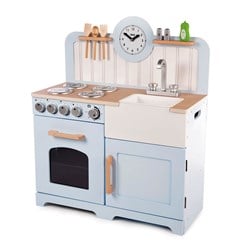 Tidlo Spielküche Holz Country Blau-Weiß inklusive Zubehör