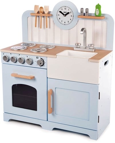 Tidlo Spielküche Holz Country Blau-Weiß inklusive Zubehör