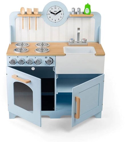 Tidlo Spielküche Holz Country Blau-Weiß inklusive Zubehör-2