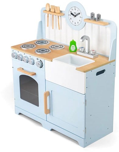 Tidlo Spielküche Holz Country Blau-Weiß inklusive Zubehör-3
