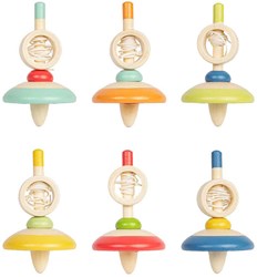 BigJigs Holz Kreisel Spielzeug mit Zugband für Kinder