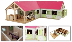 Kids Globe Paardenhoekstal met 3 Boxen en Berging Roze 1:24