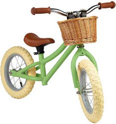 BigJigs Laufrad - grünes Kinderfahrrad mit Korb und Aufklebern