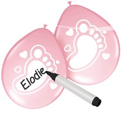 Folat Ballons Geburt Mädchen rosa beschreibbar 6 Stück Babyparty