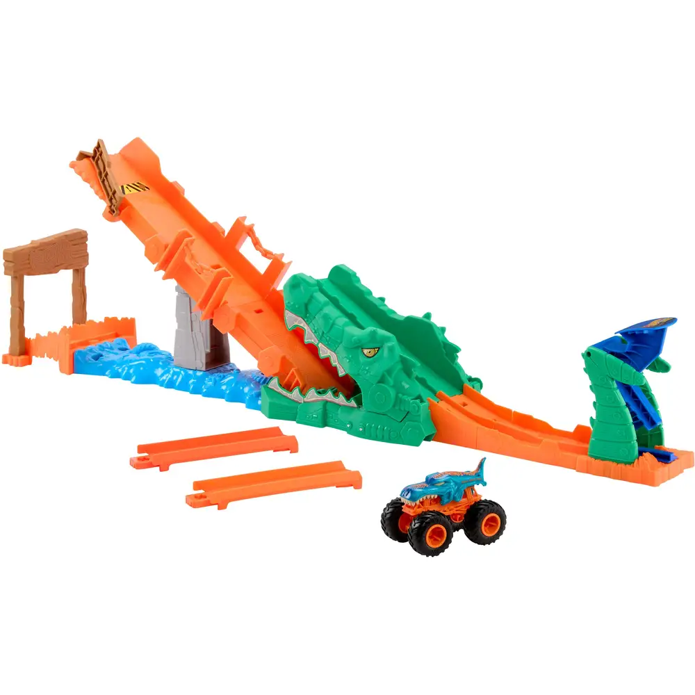 Hot Wheels Monstertrucks Spielset Krokodil Crash-Herausforderung Rennbahn