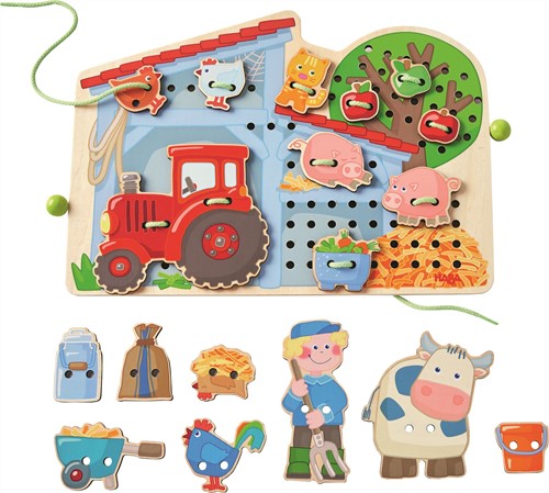 Haba Fädelspiel Bauernhof pädagogisches Holzspielzeug für Kinder