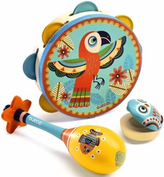Djeco Musikset Tamburin Maracas Kastagnette FSC Holz Kinder