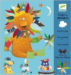 Djeco Kreativ Set Sticker Create animals mit 4 Vorlagen tierischen Aufklebern