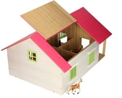 Kids Globe Pferdestall rosa mit 2 Boxen und Schuppen 1:24 51x40,5x27,5cm