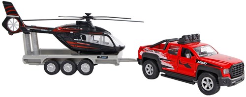Die Cast Geländewagen Spielzeugauto mit Hubschrauber und Anhänger 35cm rot-2