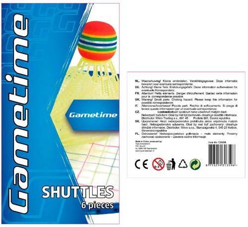 Gametime Nylon Shuttle Geel met Foam Kop 6st.-2