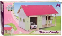 Kids Globe Pferdestall mit 2 Boxen und Schuppen 1:32 34x22x19cm rosa