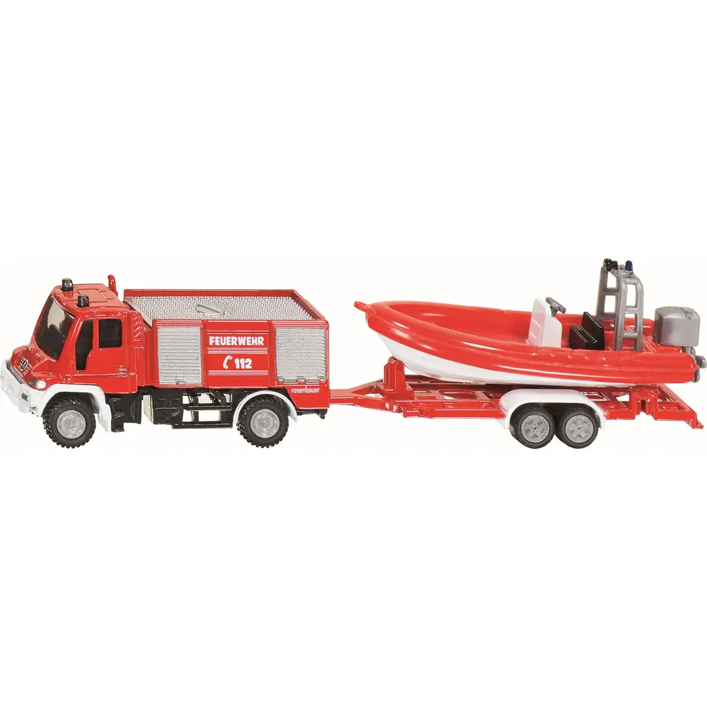 Siku Unimog Feuerwehr Spielzeugauto mit Boot - Maßstab 1:87