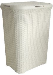 Curver Wäschebox 60 Liter Vintage Weiß - Kunststoff Wäschekorb mit Deckel