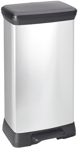 Curver Mülleimer 50L silber metallic - nachhaltiger Abfalleimer mit Soft-Close