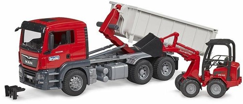 Bruder Bruder MAN TGS met rolcontainer en SchÃ¤ffer compacte lader