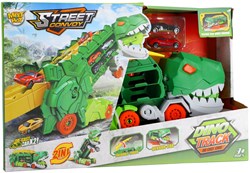 KiddyGo Transporter Dino Spielzeug mit 2 Diecast-Autos und Rennbahn