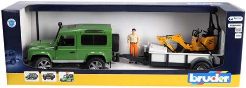 BRUDER Land Rover Defender with trailer, CAT and man Spielzeugfahrzeug-3