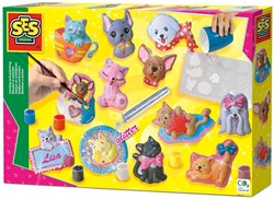 SES Creative 01154 Gipsgießset Hunde & Katzen, Multicolour, 5 cm