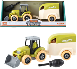 Kidsfun Traktor Spielzeug mit Pferdeanhänger und Pferd 26 cm weiß