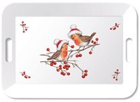 Ambiente Tablett Weihnachtsrotkehlchen 33x47cm - dekoratives Weihnachtstablett