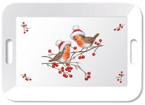 Ambiente Tablett Weihnachtsrotkehlchen 33x47cm - dekoratives Weihnachtstablett