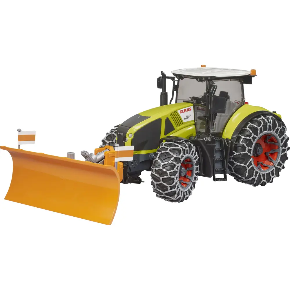 Bruder Traktor Claas Axion 950 mit Schneeketten und Pflugschar Spielzeug