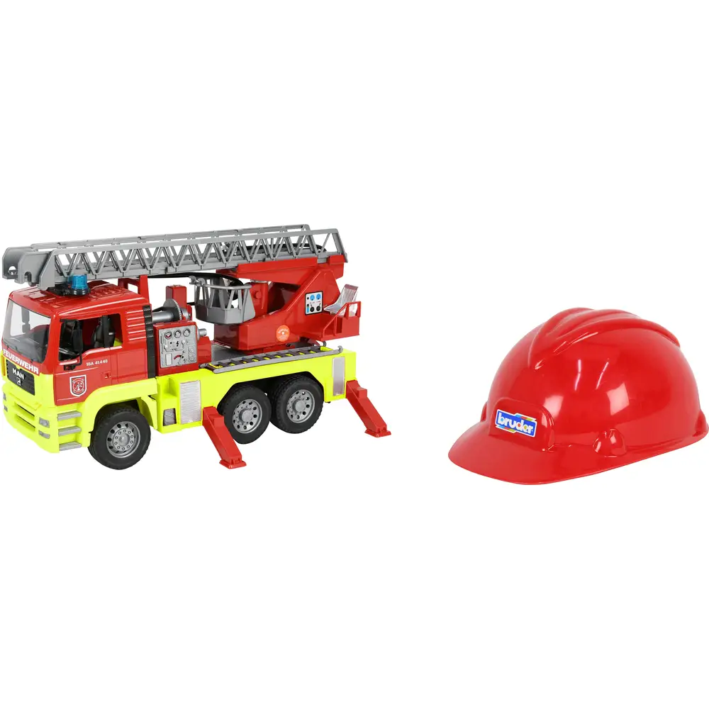 Bruder Feuerwehrfahrzeug MAN TGA mit Drehleiter, Licht und Sound, Spielhelm