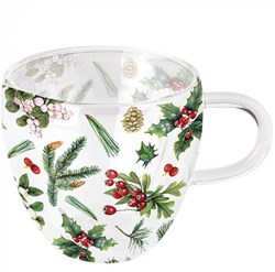 Ambiente Glas Teetasse Winter greenery doppelwandig 200ml transparent