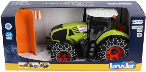 Bruder Traktor Claas Axion 950 mit Schneeketten und Pflugschar