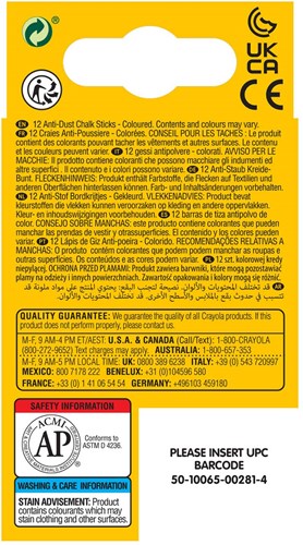 Crayola Tafelkreide - 12 Stück staubfreie Schulkreide farbig-2