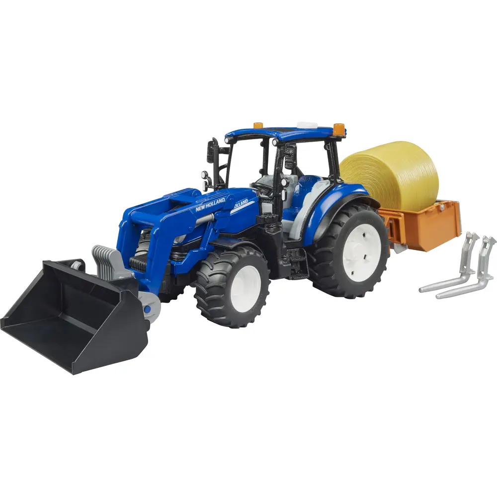 Bruder Traktor Spielzeug New Holland T5.120 mit Frontlader und Zubehör