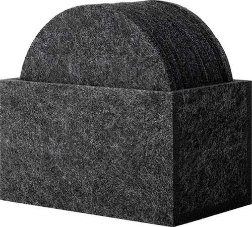 Attalos Schwarze Filz-Untersetzer für Gläser - 8 Stück mit Halterung - rund-3
