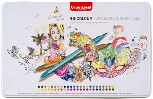 Bruynzeel Fineliner Brushpen Set 48 Farben zum Zeichnen und Handlettering